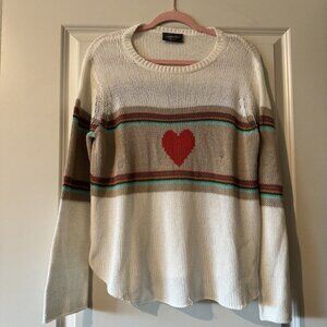 Wooden Ships Paola Buendia Rainbow Heart Sweater Cotton Blend Womens M/L